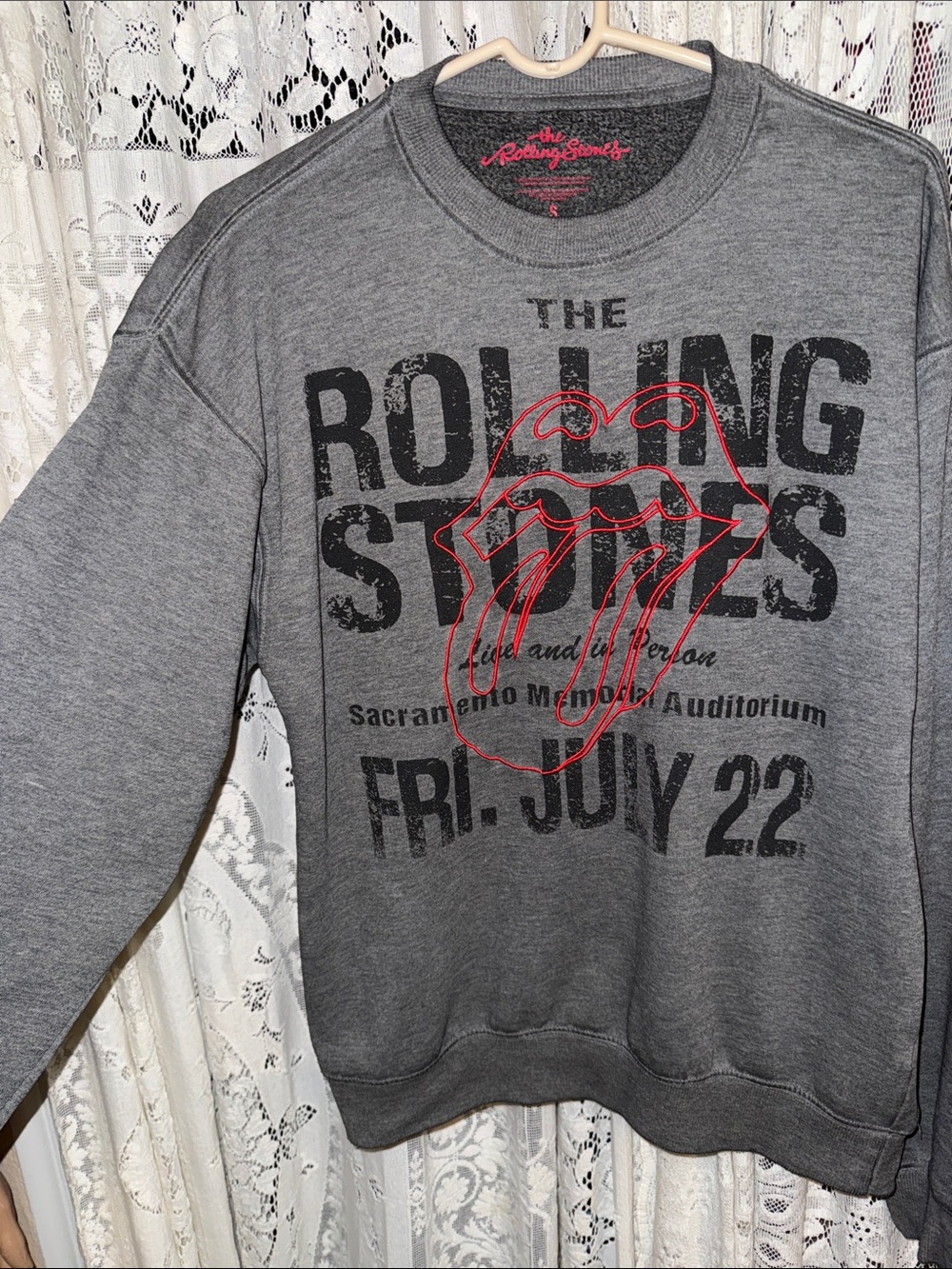 The Rolling Stones Gray Crewneck Sweatshirt with Red Tongue Logo - Picture 4 of 5